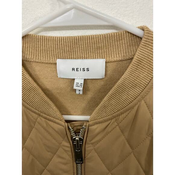 REISS Ayla Knit Hybrid Jacket Womens Brown Size 6 Small Front Zip Quilted Bomber - Picture 6 of 8